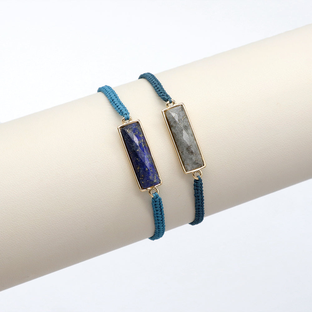 Handmade Customizable Natural Stone Charm Bracelet With Cotton Wire