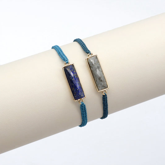 Handmade Customizable Natural Stone Charm Bracelet With Cotton Wire