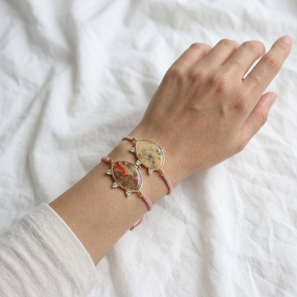 Handmade Customizable Natural Stone Charm Bracelet With Cotton Wire