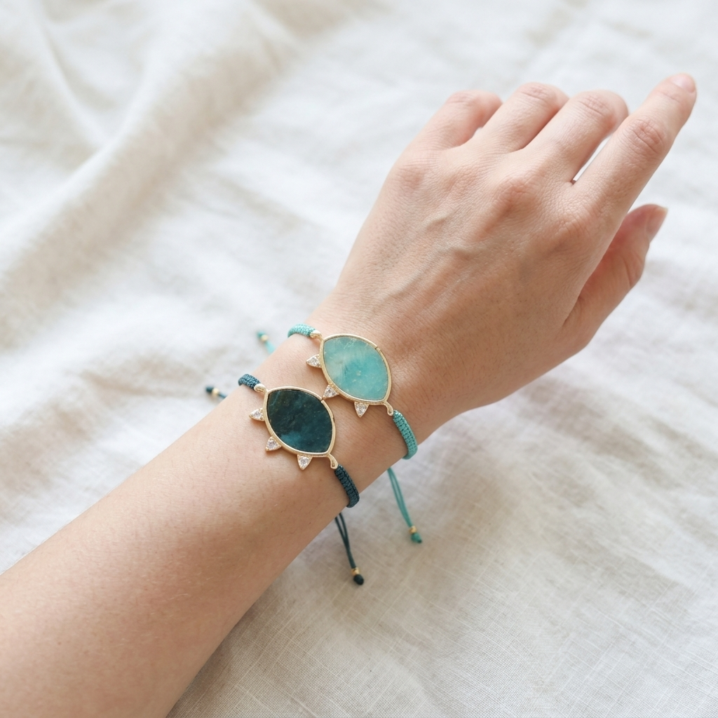 Handmade Customizable Natural Stone Charm Bracelet With Cotton Wire
