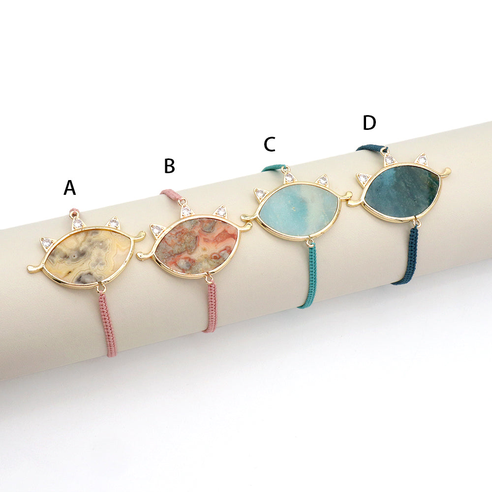 Handmade Customizable Natural Stone Charm Bracelet With Cotton Wire