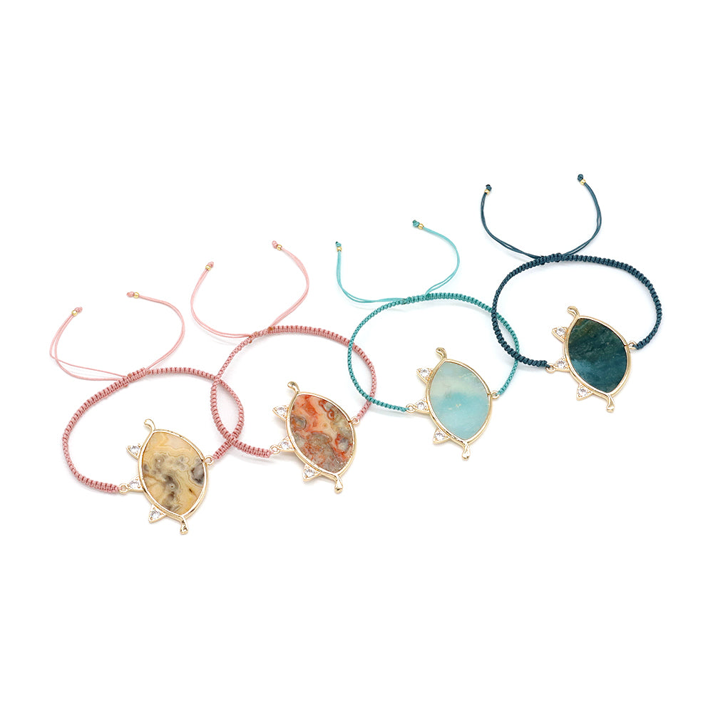 Handmade Customizable Natural Stone Charm Bracelet With Cotton Wire