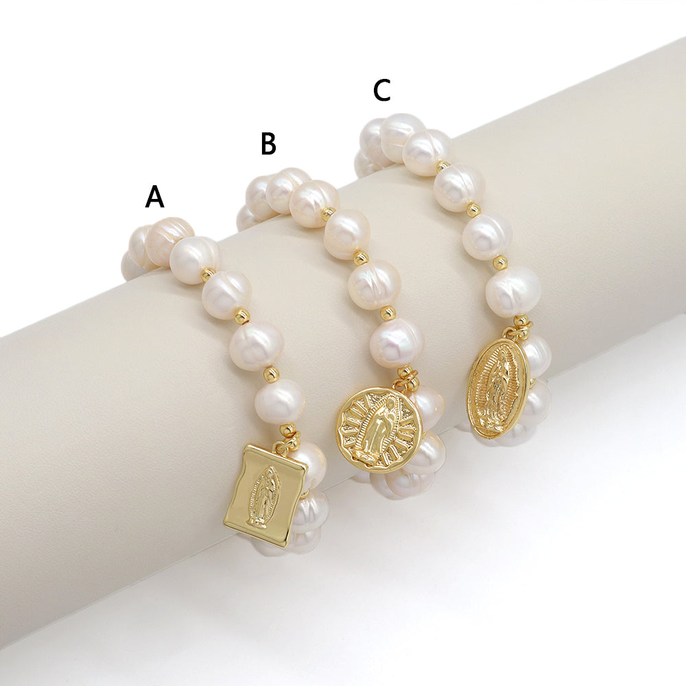 Handmade Customizable Fresh Water Pearl Bracelet With Brass Charm