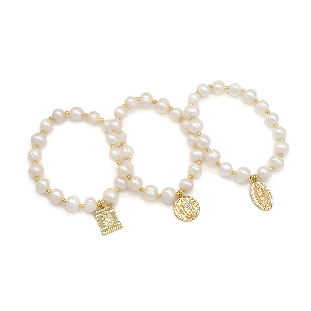 Handmade Customizable Fresh Water Pearl Bracelet With Brass Charm