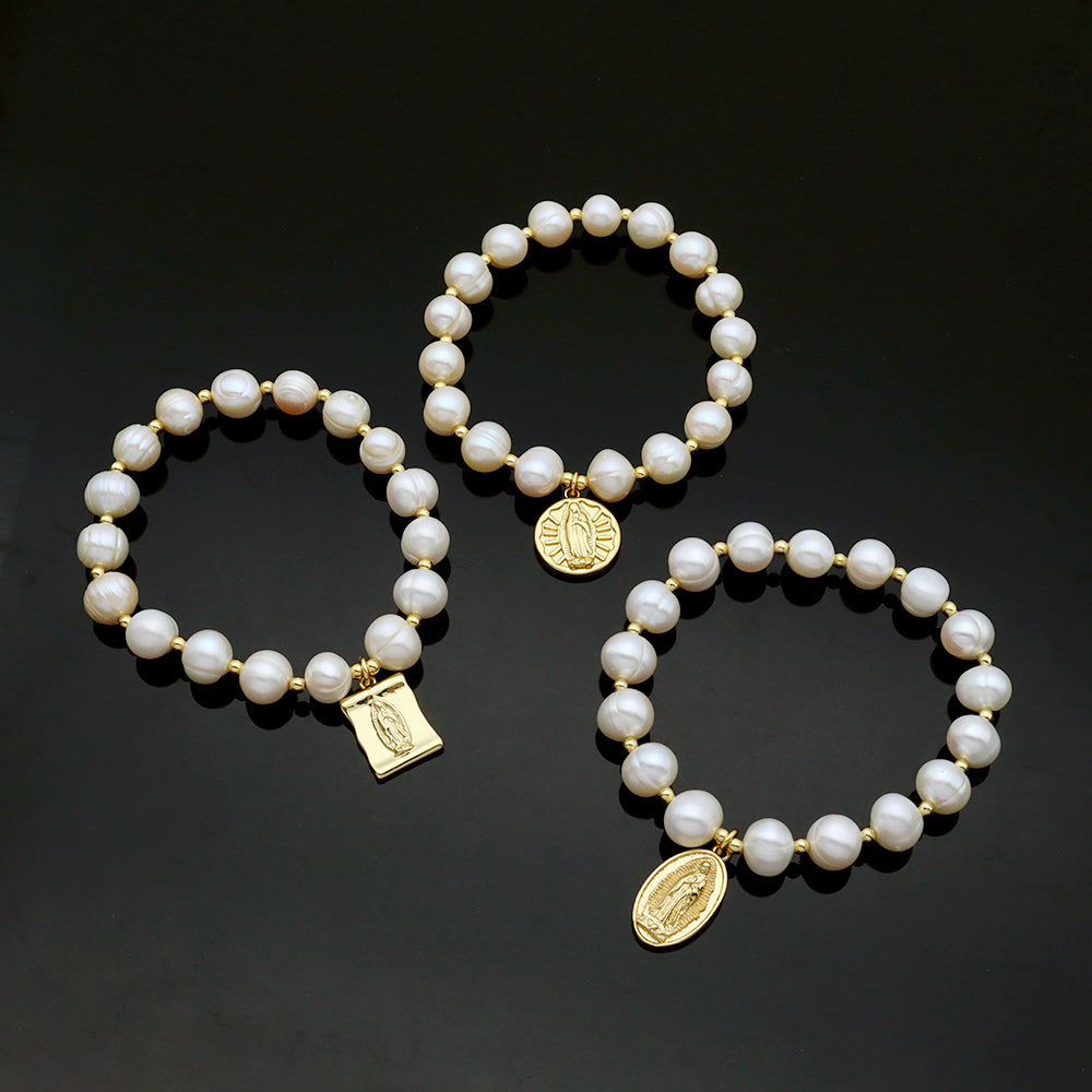 Handmade Customizable Fresh Water Pearl Bracelet With Brass Charm