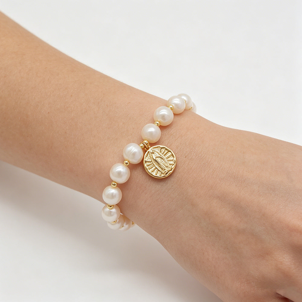 Handmade Customizable Fresh Water Pearl Bracelet With Brass Charm