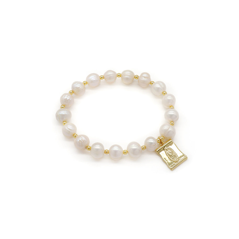 Handmade Customizable Fresh Water Pearl Bracelet With Brass Charm