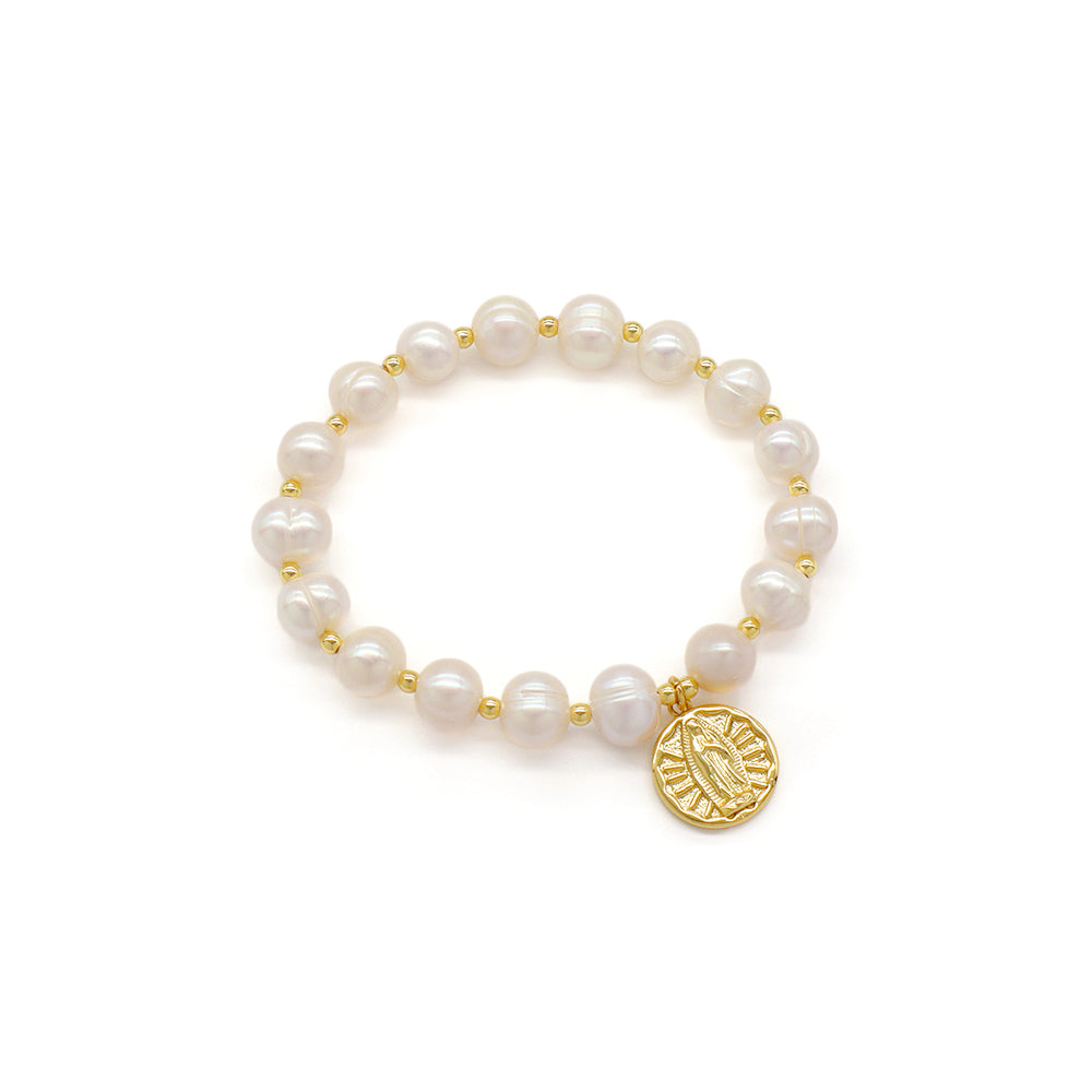 Handmade Customizable Fresh Water Pearl Bracelet With Brass Charm