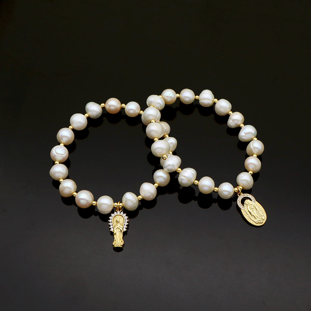 Handmade Customizable Fresh Water Pearl Bracelet With Brass Charm