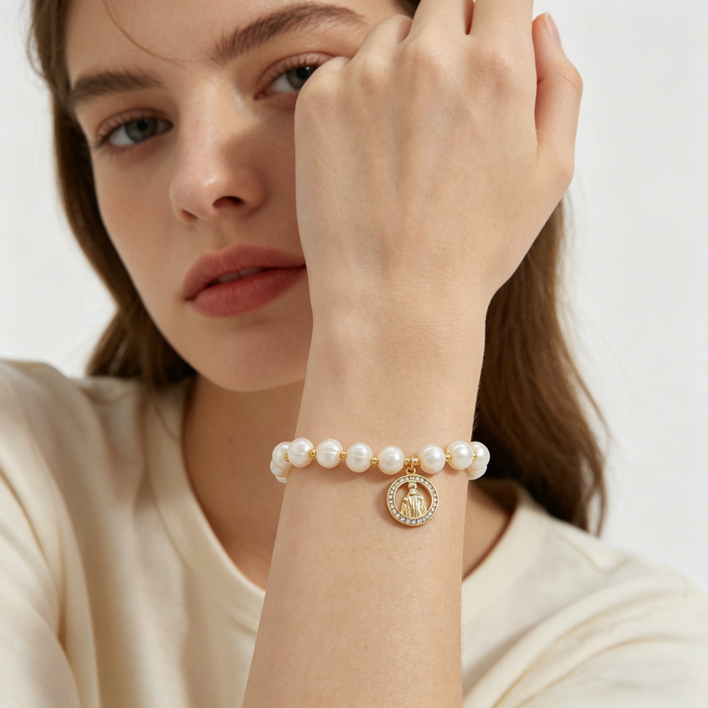 Handmade Customizable Fresh Water Pearl Bracelet With Brass Charm