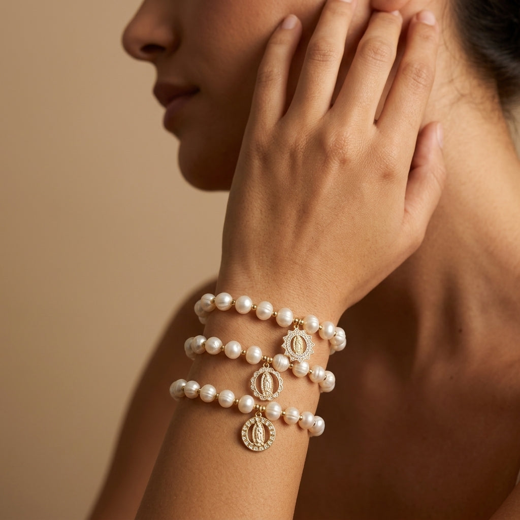 Handmade Customizable Fresh Water Pearl Bracelet With Brass Charm
