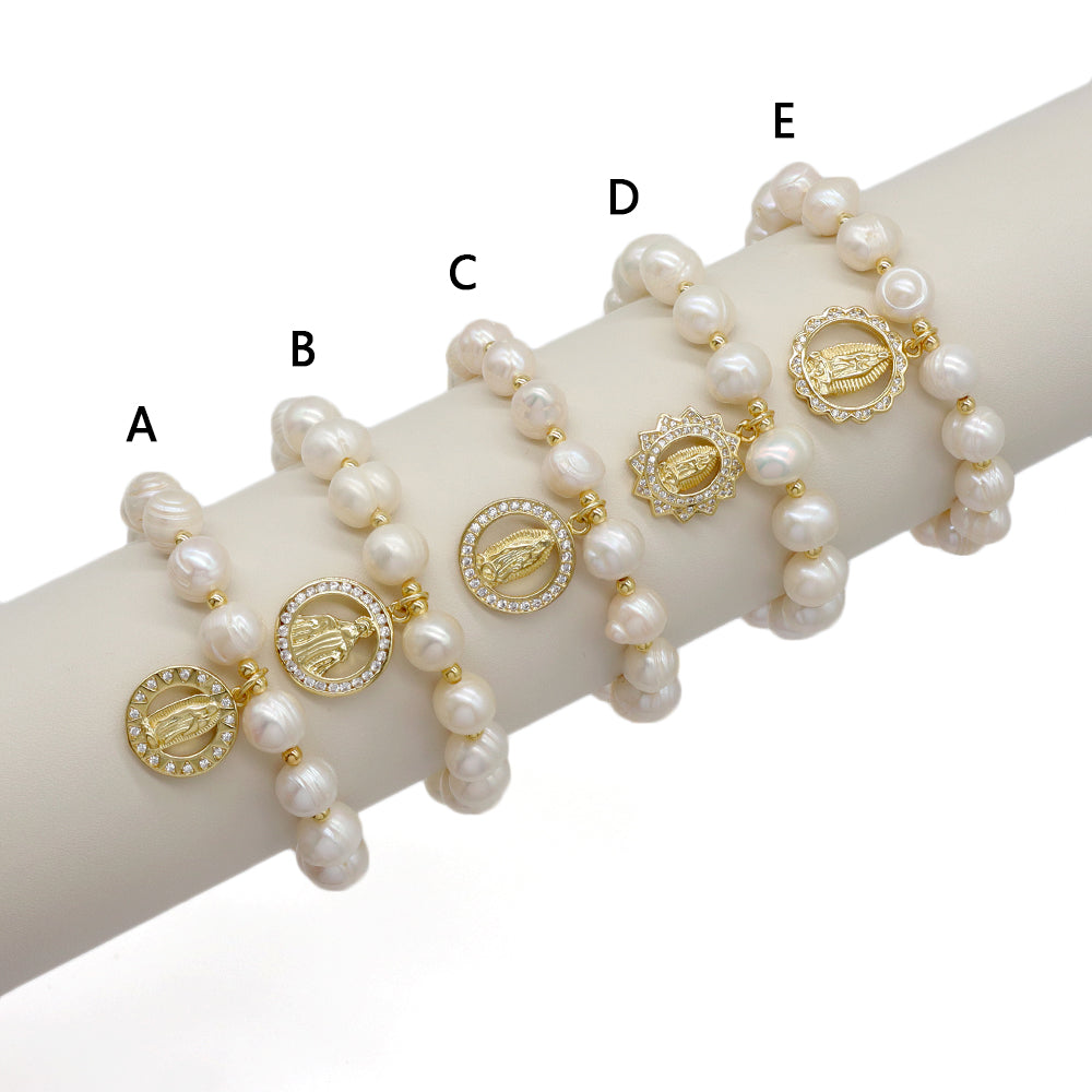 Handmade Customizable Fresh Water Pearl Bracelet With Brass Charm