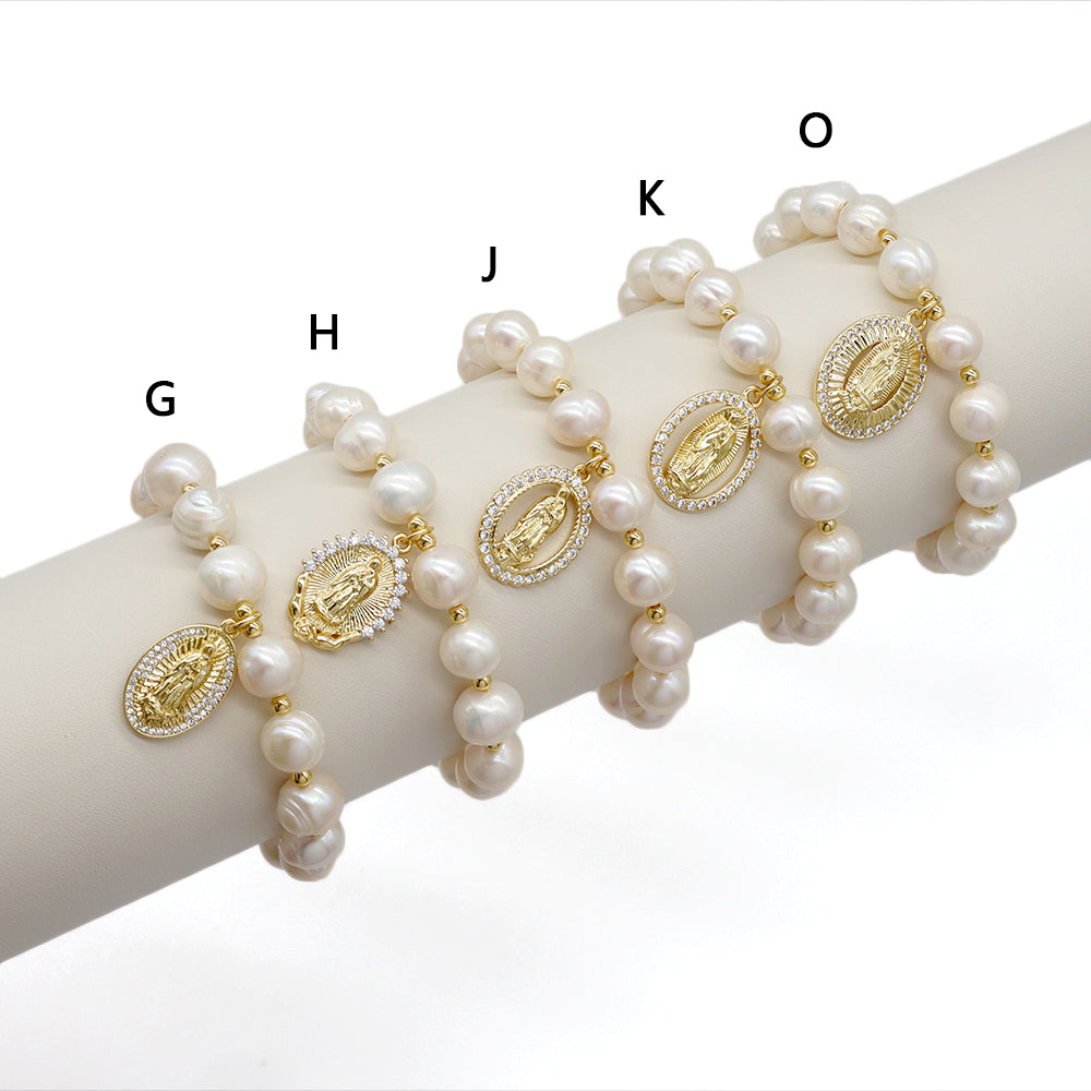 Handmade Customizable Fresh Water Pearl Bracelet With Brass Charm