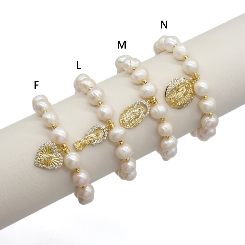 Handmade Customizable Fresh Water Pearl Bracelet With Brass Charm