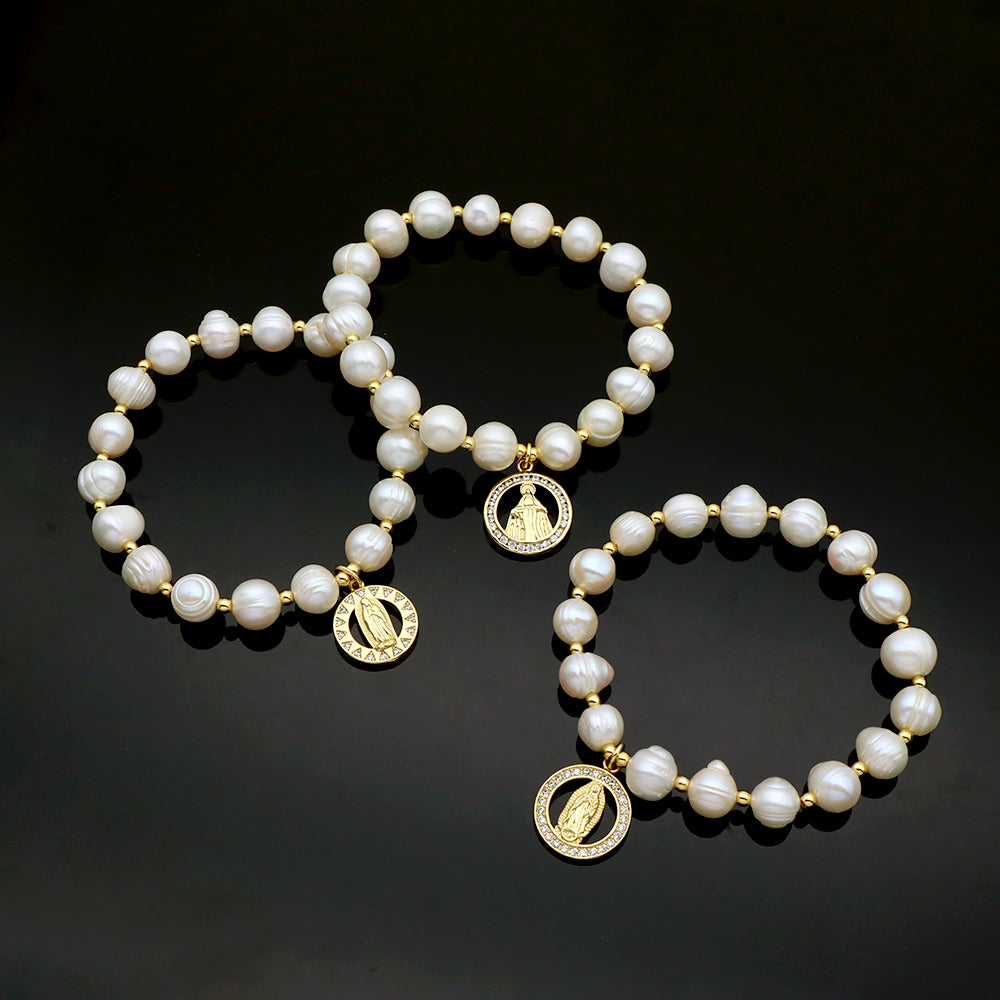 Handmade Customizable Fresh Water Pearl Bracelet With Brass Charm