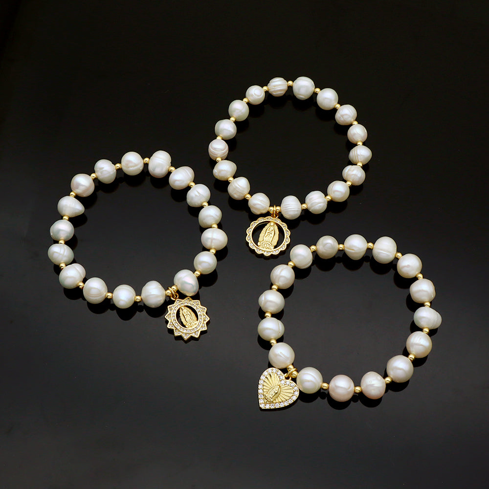Handmade Customizable Fresh Water Pearl Bracelet With Brass Charm