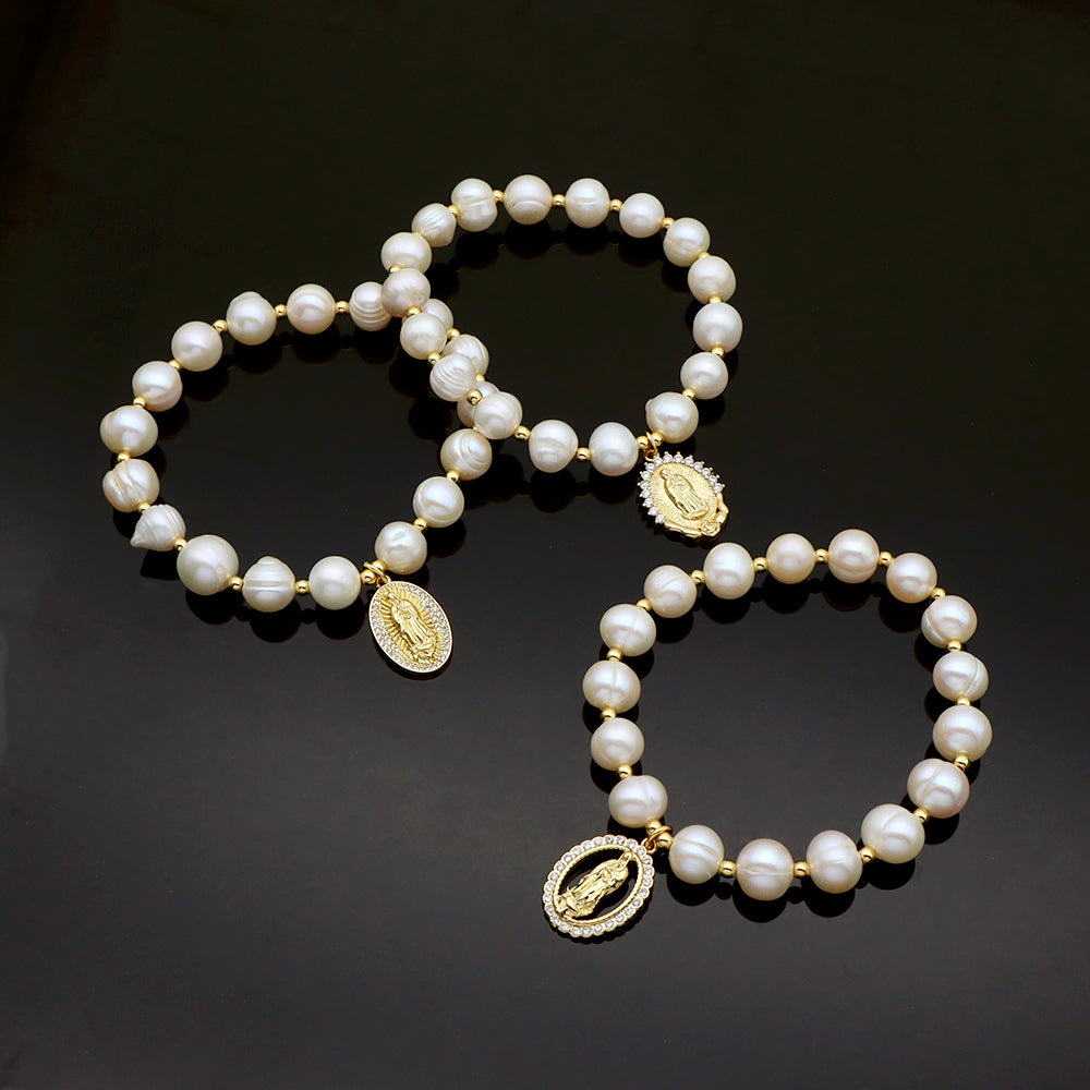 Handmade Customizable Fresh Water Pearl Bracelet With Brass Charm