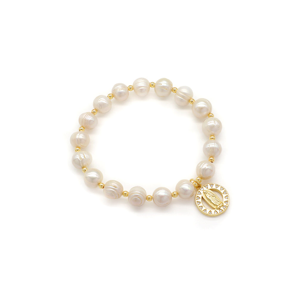 Handmade Customizable Fresh Water Pearl Bracelet With Brass Charm