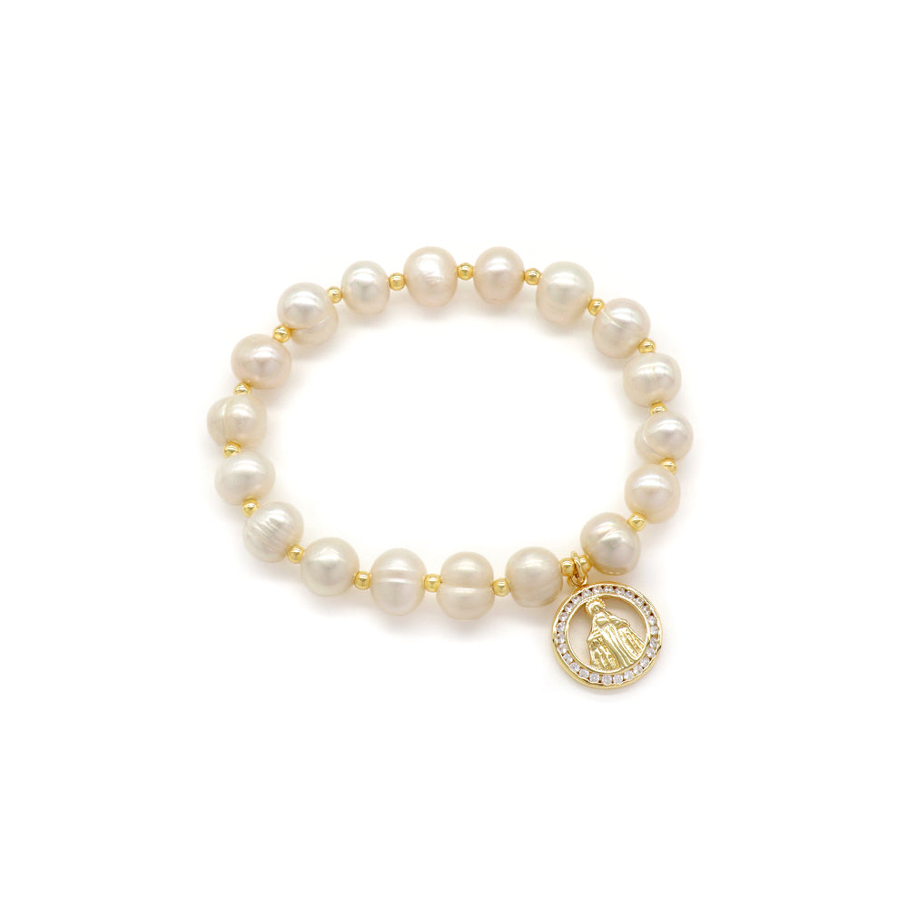 Handmade Customizable Fresh Water Pearl Bracelet With Brass Charm