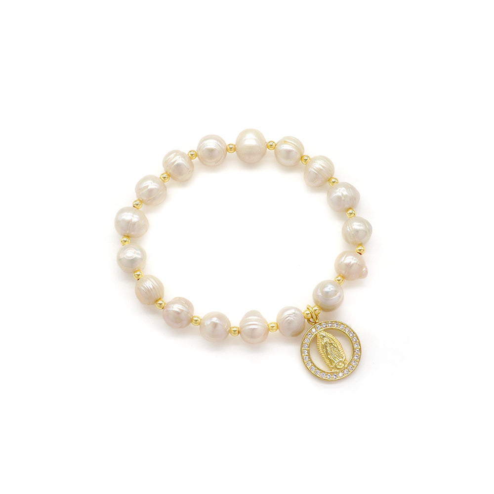 Handmade Customizable Fresh Water Pearl Bracelet With Brass Charm
