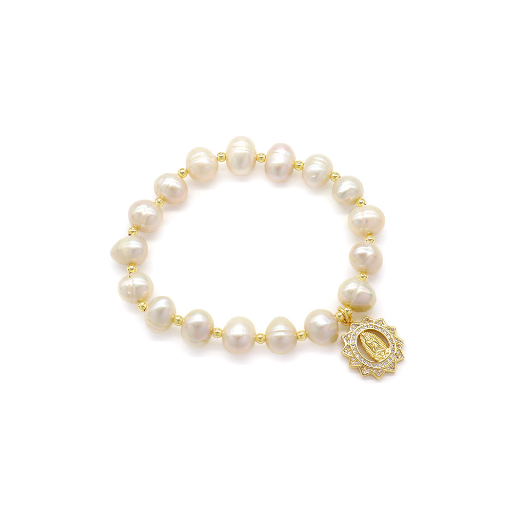 Handmade Customizable Fresh Water Pearl Bracelet With Brass Charm
