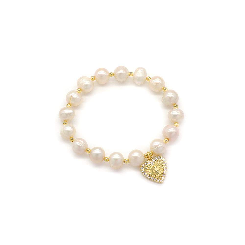 Handmade Customizable Fresh Water Pearl Bracelet With Brass Charm
