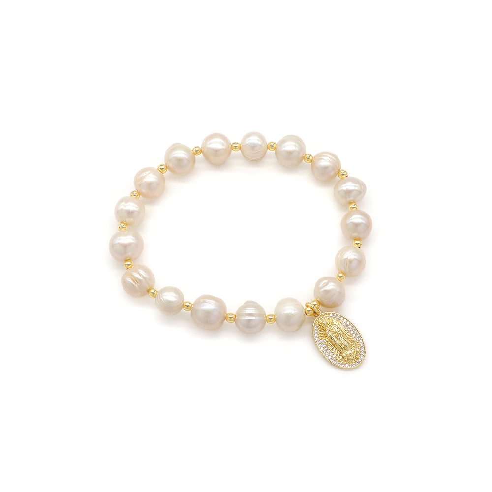 Handmade Customizable Fresh Water Pearl Bracelet With Brass Charm