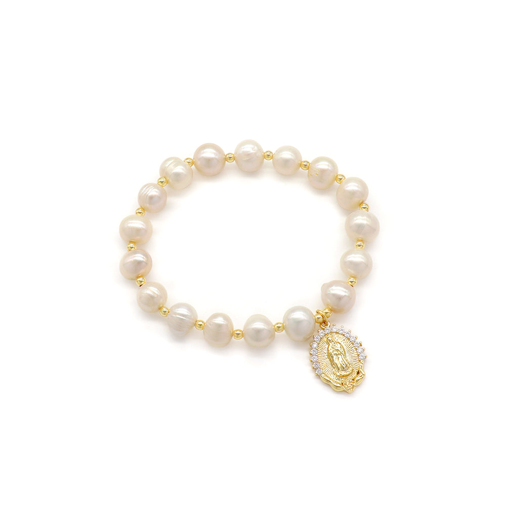 Handmade Customizable Fresh Water Pearl Bracelet With Brass Charm