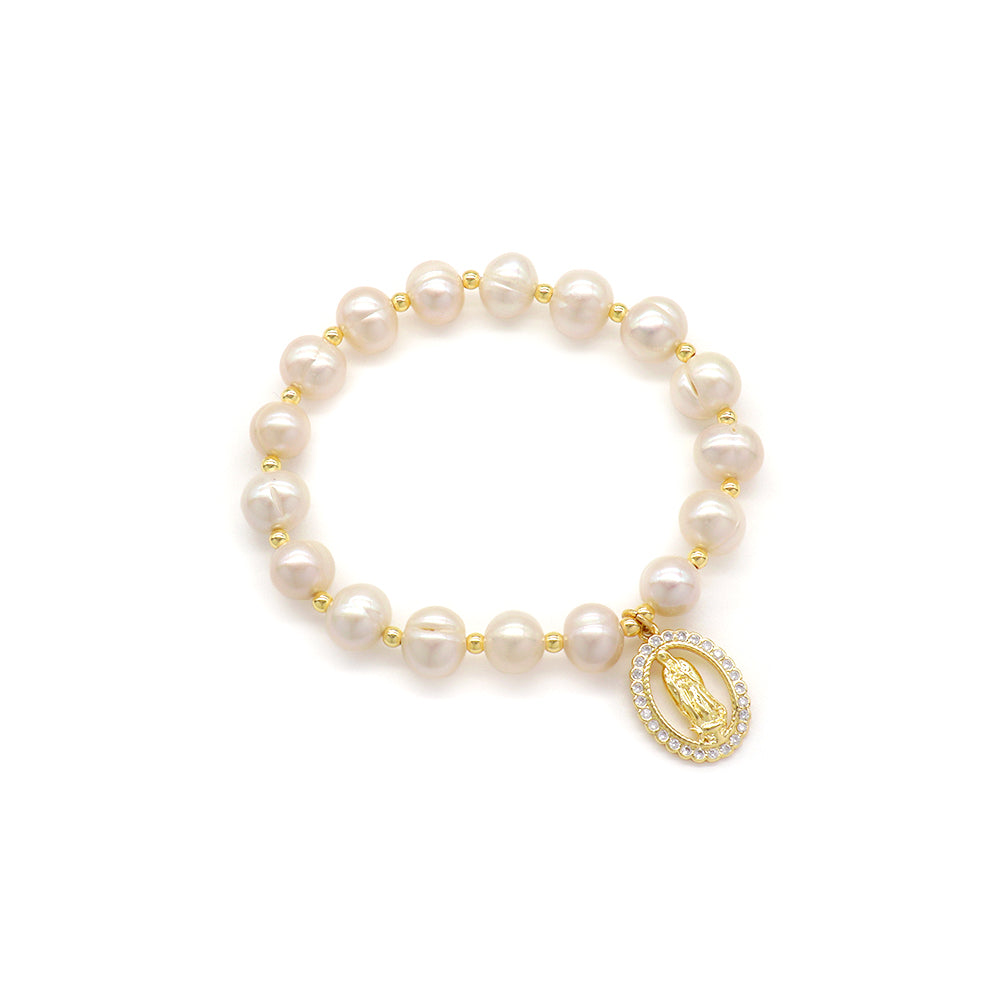 Handmade Customizable Fresh Water Pearl Bracelet With Brass Charm
