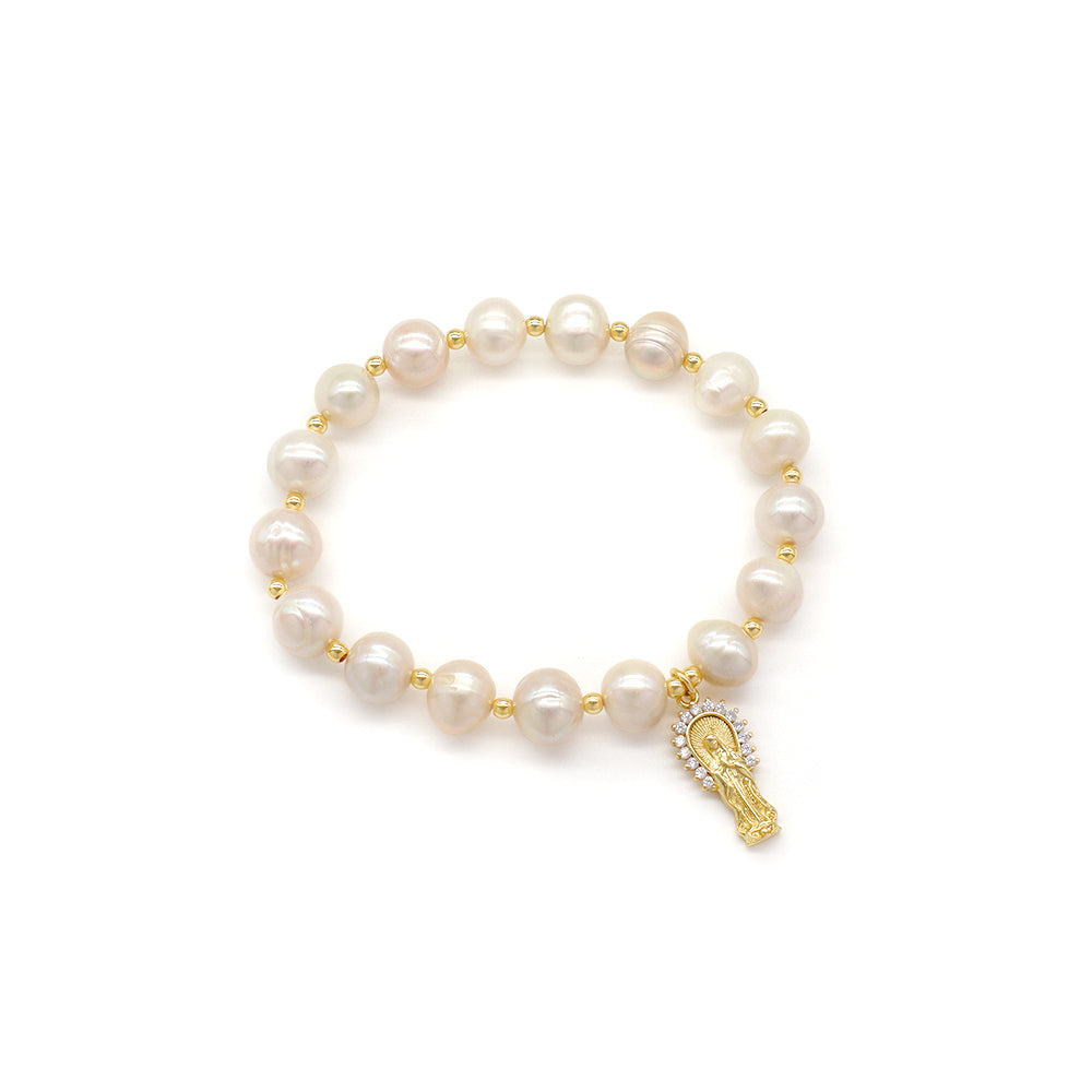 Handmade Customizable Fresh Water Pearl Bracelet With Brass Charm