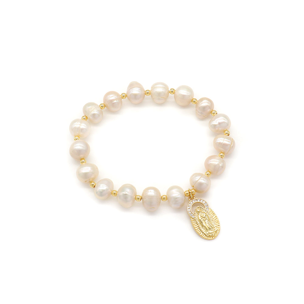Handmade Customizable Fresh Water Pearl Bracelet With Brass Charm