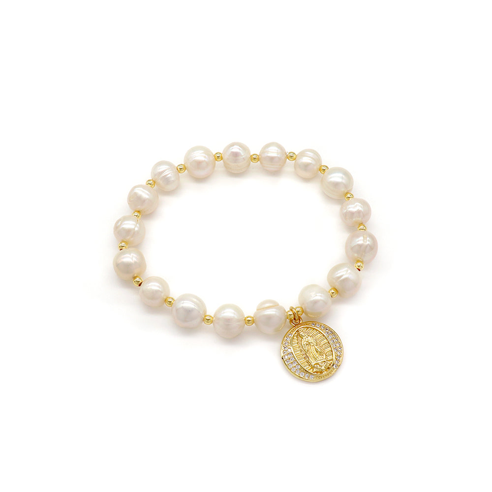 Handmade Customizable Fresh Water Pearl Bracelet With Brass Charm