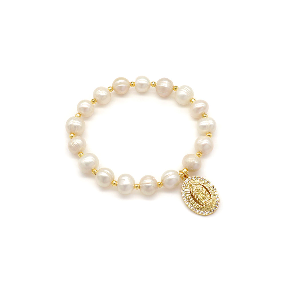 Handmade Customizable Fresh Water Pearl Bracelet With Brass Charm