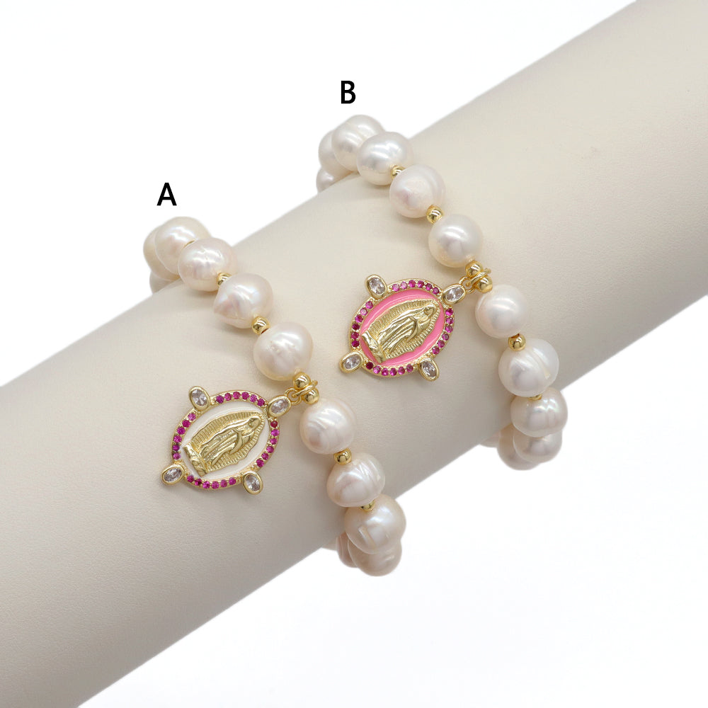 Handmade Customizable Fresh Water Pearl Bracelet With Brass Charm