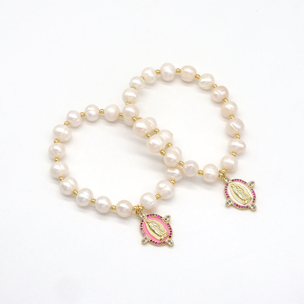 Handmade Customizable Fresh Water Pearl Bracelet With Brass Charm