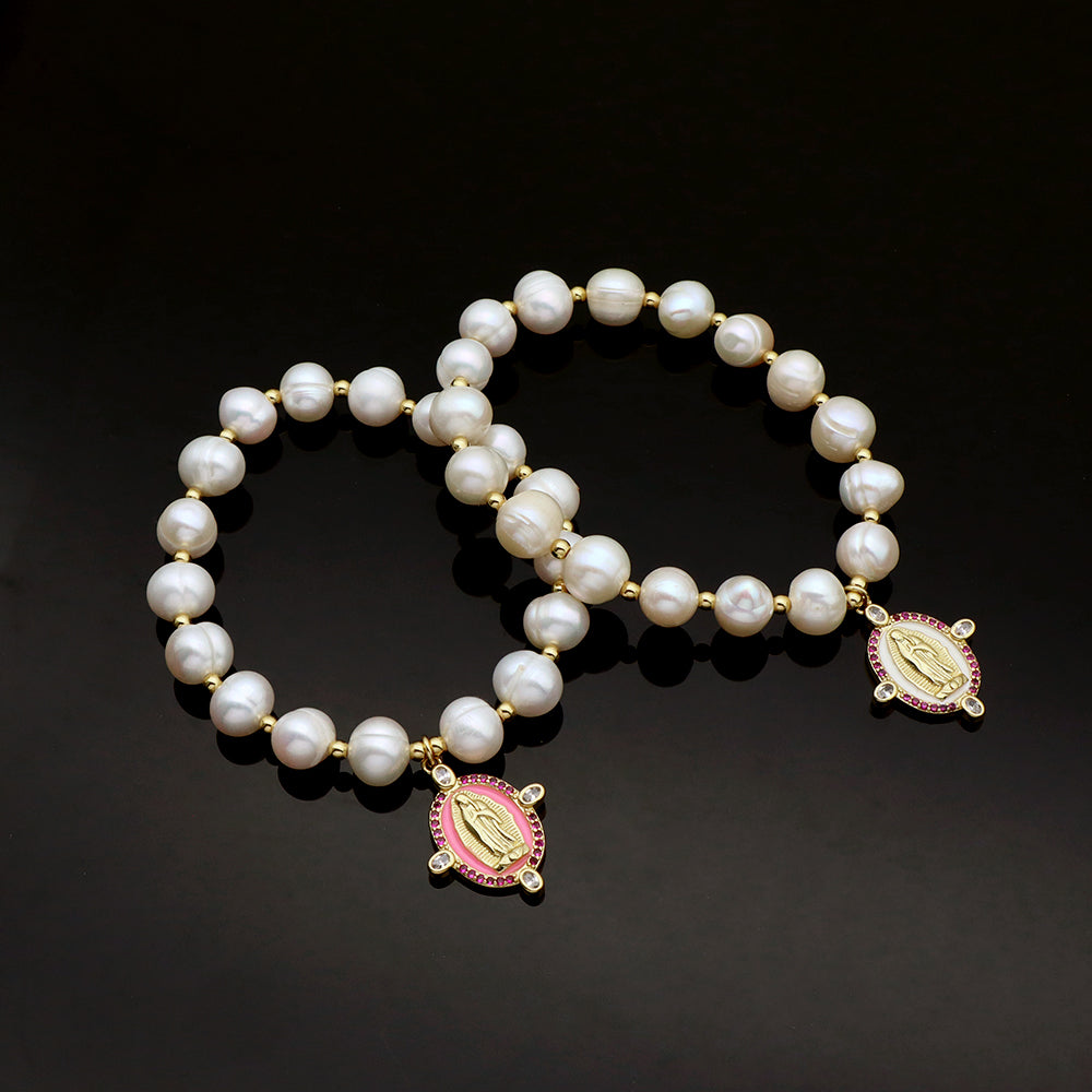 Handmade Customizable Fresh Water Pearl Bracelet With Brass Charm