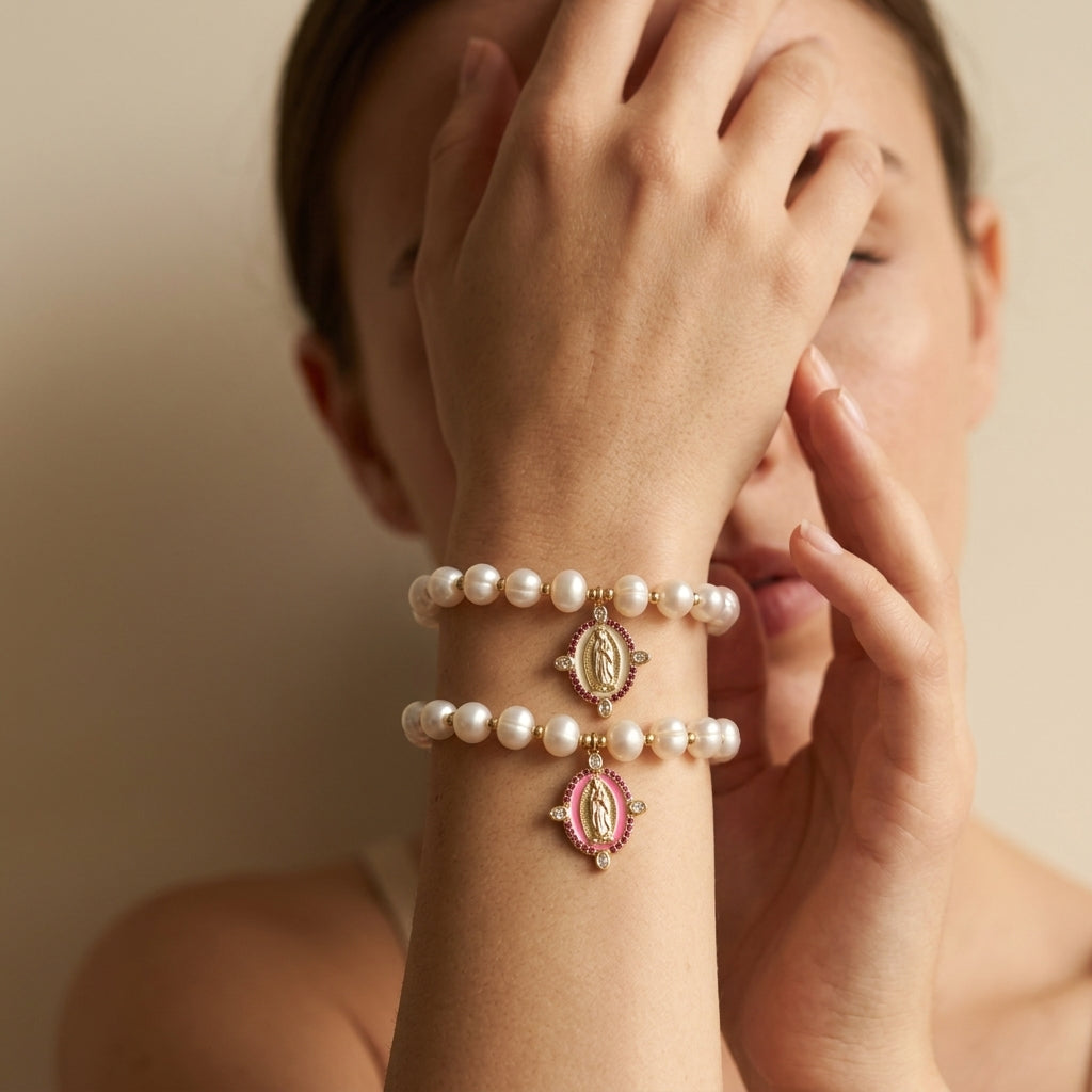 Handmade Customizable Fresh Water Pearl Bracelet With Brass Charm