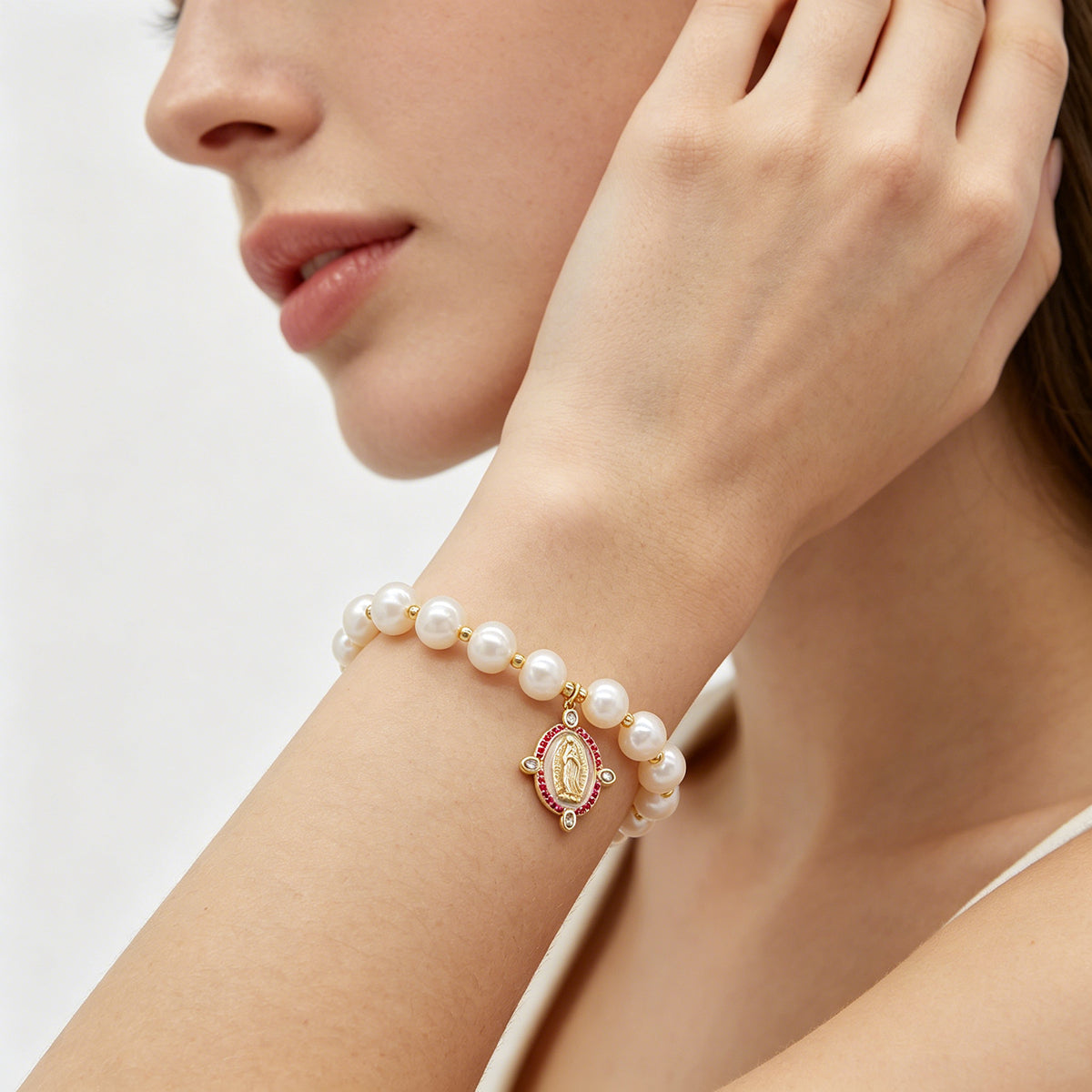 Handmade Customizable Fresh Water Pearl Bracelet With Brass Charm