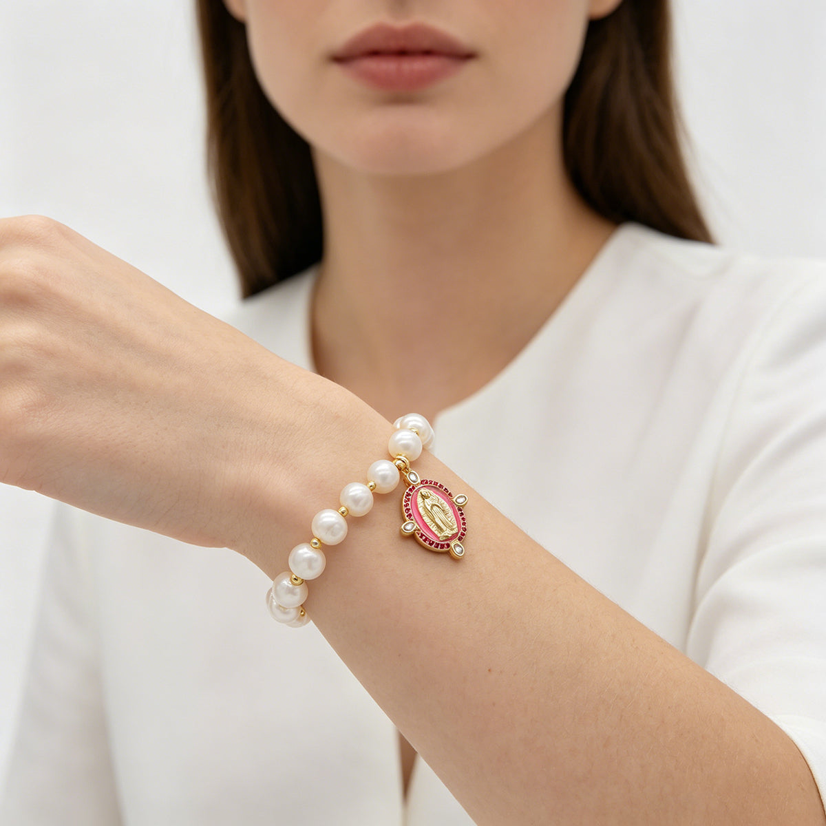Handmade Customizable Fresh Water Pearl Bracelet With Brass Charm