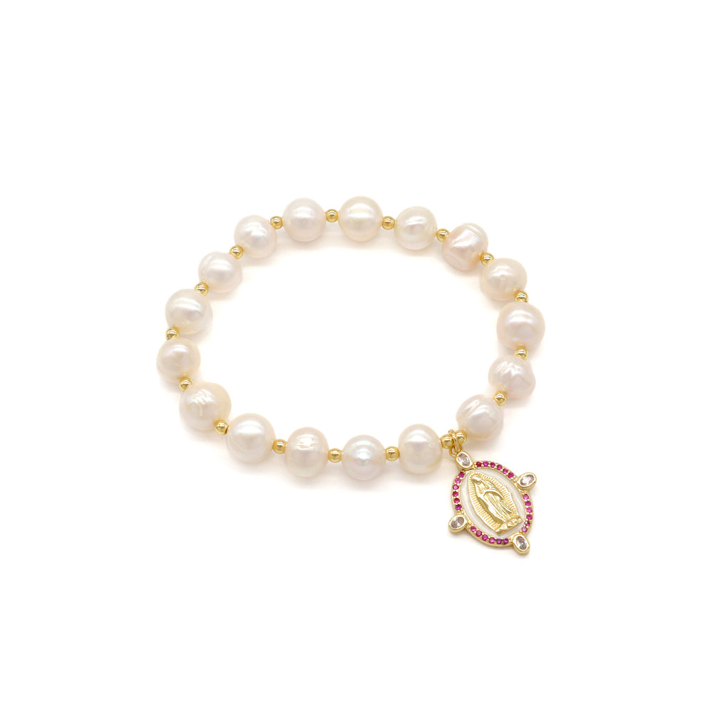Handmade Customizable Fresh Water Pearl Bracelet With Brass Charm