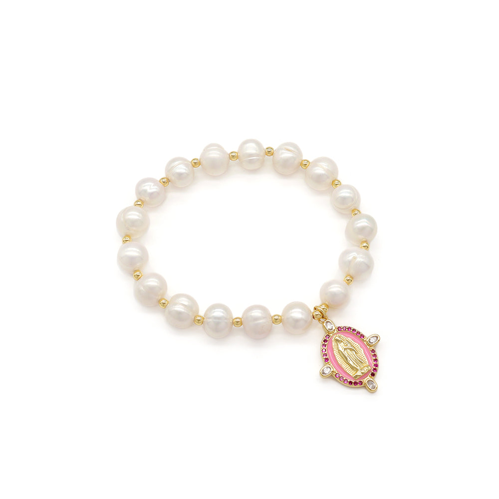 Handmade Customizable Fresh Water Pearl Bracelet With Brass Charm