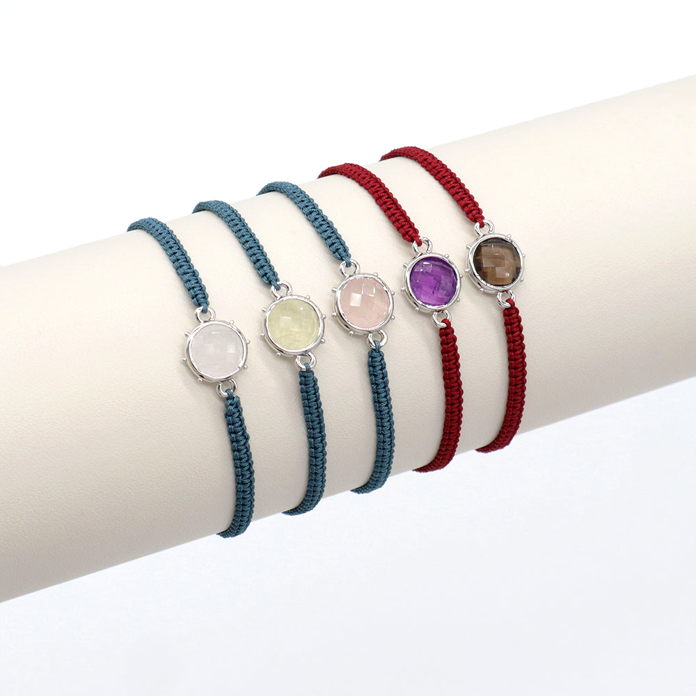 Handmade Customizable Natural Stone Charm Bracelet With Cotton Wire