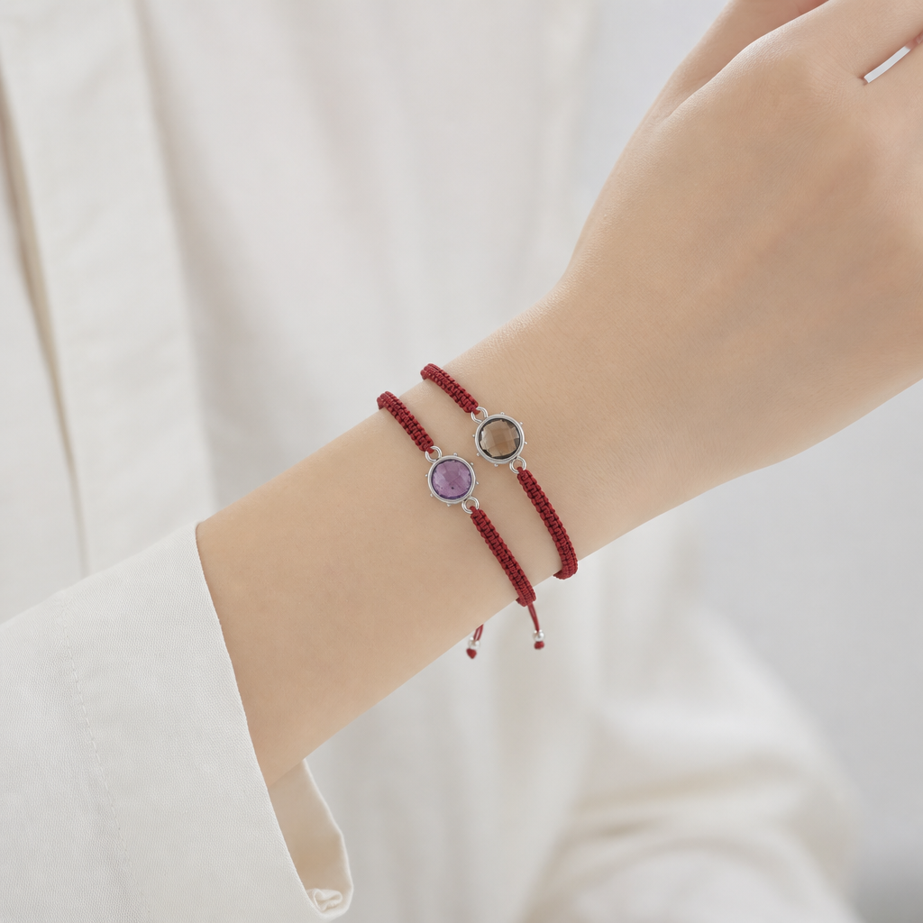 Handmade Customizable Natural Stone Charm Bracelet With Cotton Wire