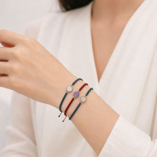 Handmade Customizable Natural Stone Charm Bracelet With Cotton Wire