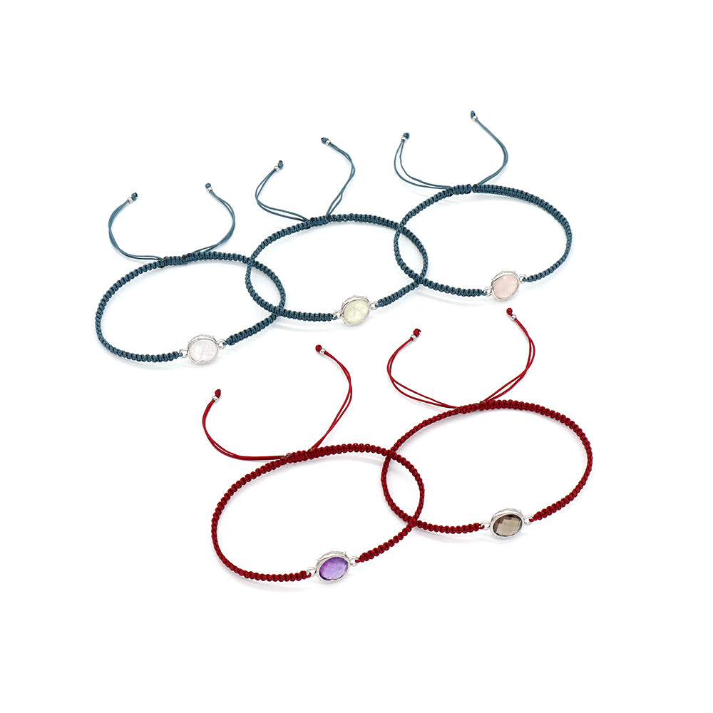Handmade Customizable Natural Stone Charm Bracelet With Cotton Wire
