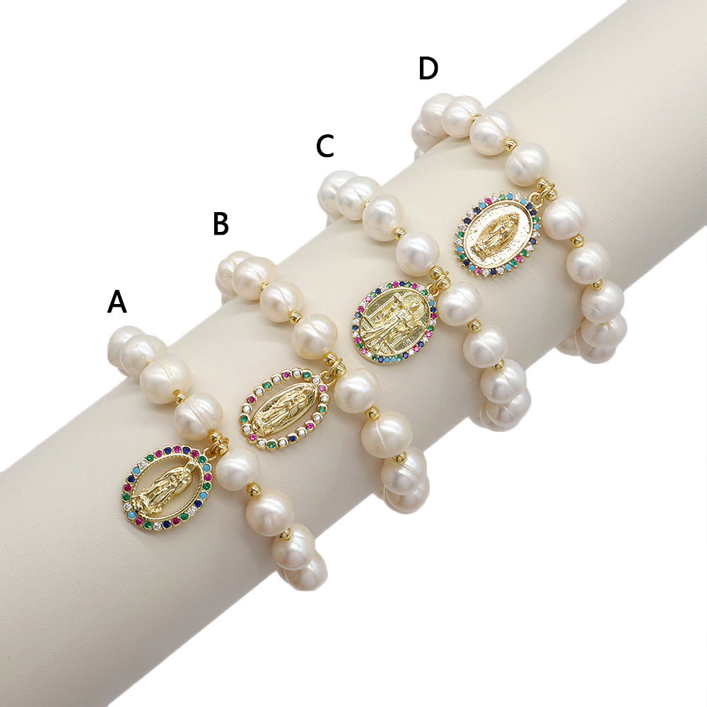 Handmade Customizable Fresh Water Pearl Bracelet With Brass Charm