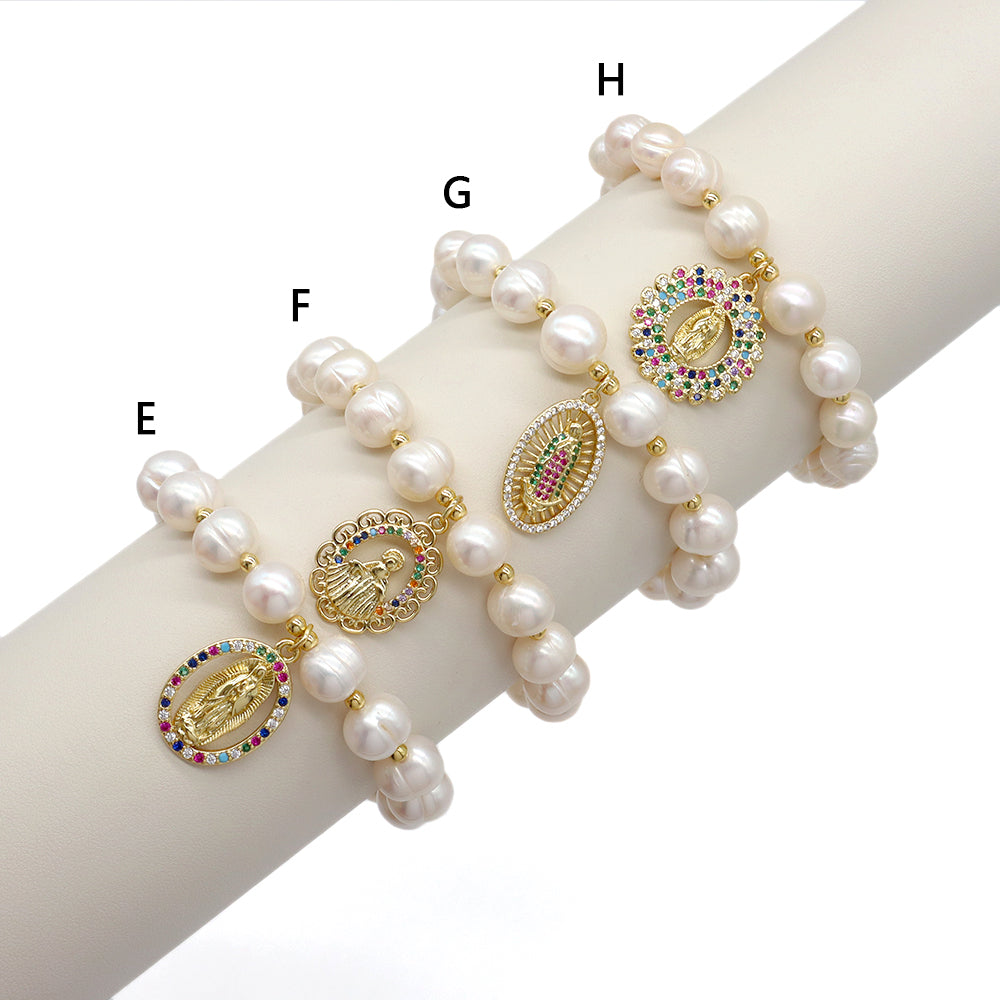 Handmade Customizable Fresh Water Pearl Bracelet With Brass Charm