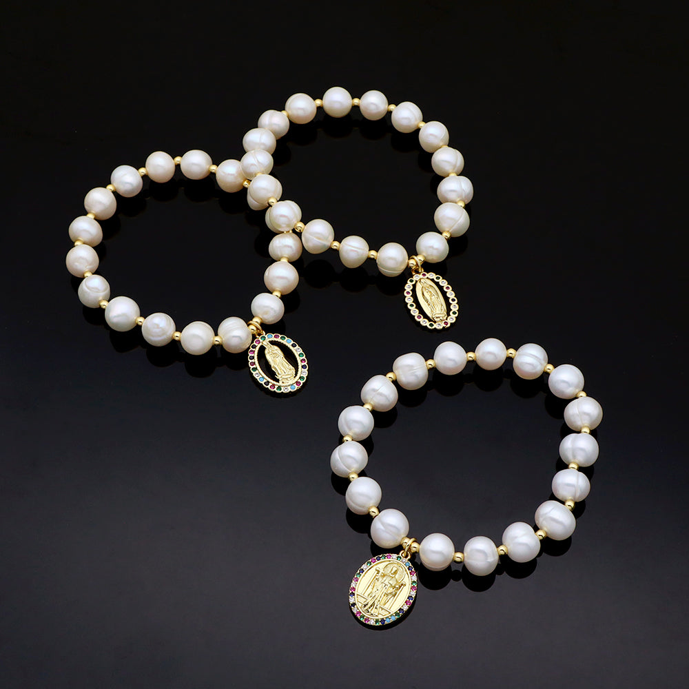 Handmade Customizable Fresh Water Pearl Bracelet With Brass Charm