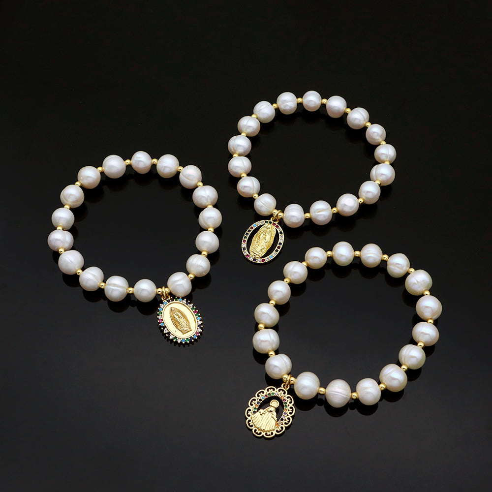 Handmade Customizable Fresh Water Pearl Bracelet With Brass Charm