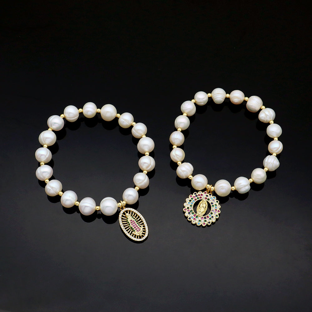 Handmade Customizable Fresh Water Pearl Bracelet With Brass Charm